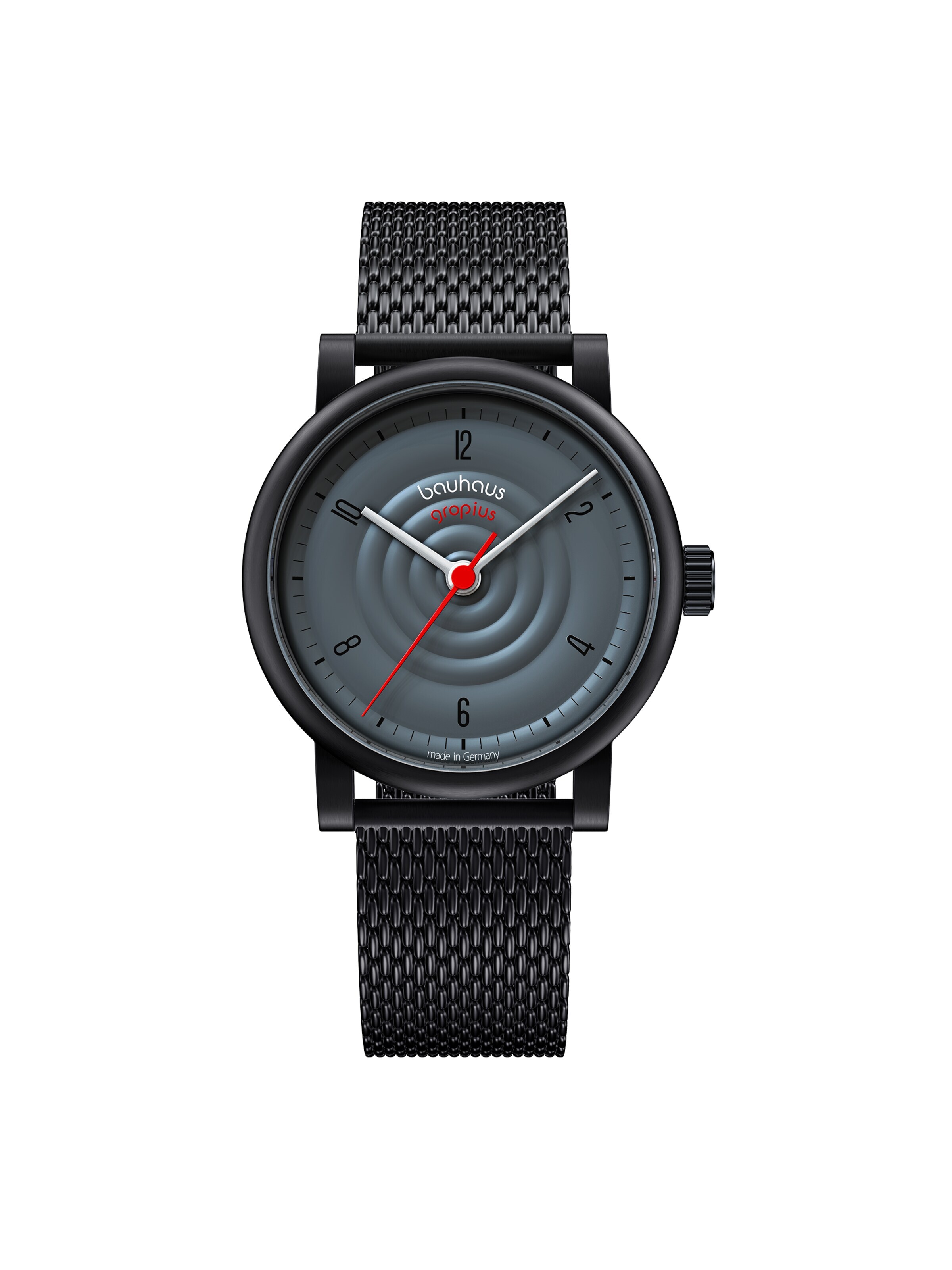 WALTER GROPIUS Analog Watch 'SOUND OF BAUHAUS AUTOMATIK' in Black: front