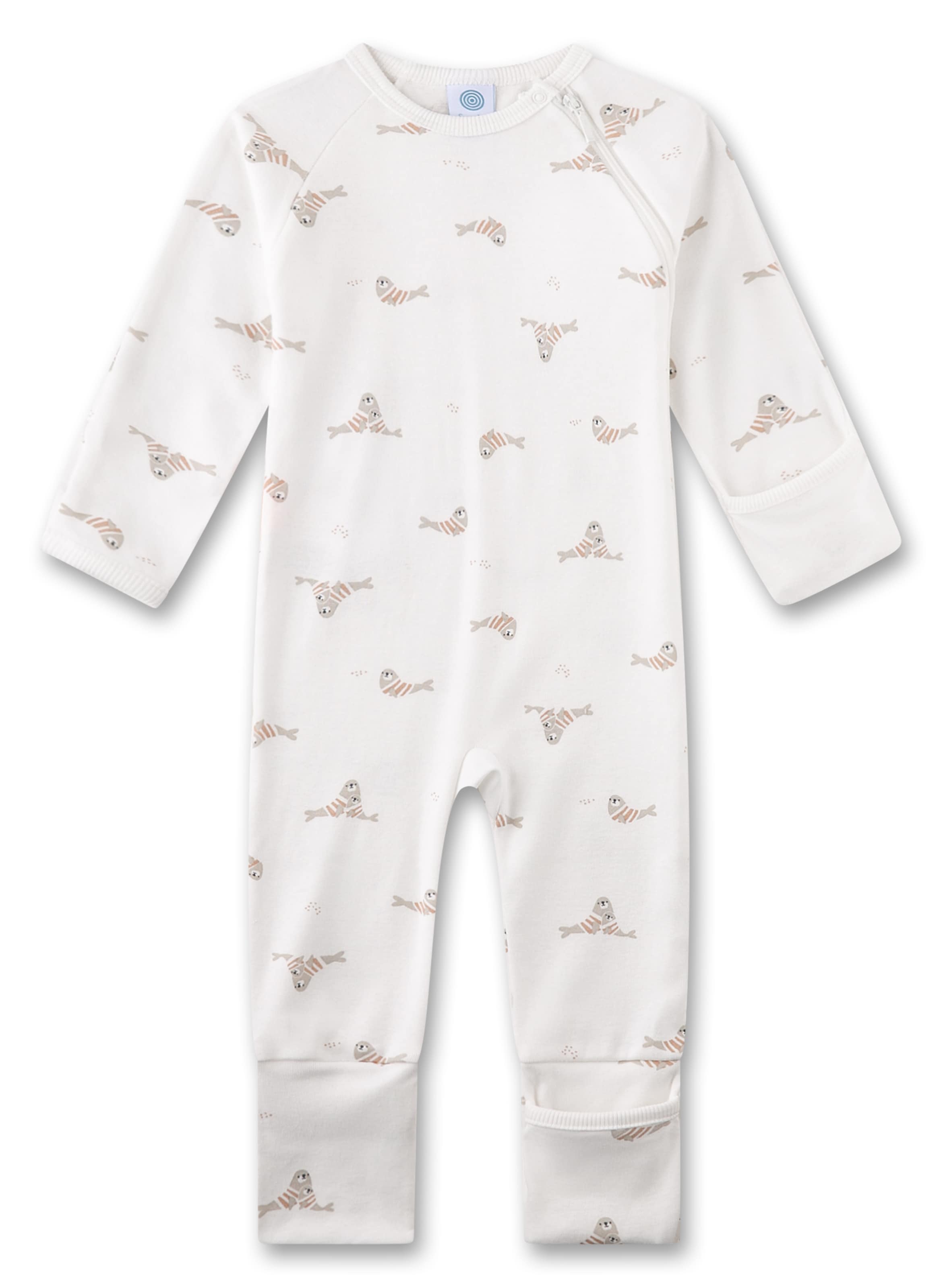 Sanetta Strampler 'Robbe' (GOTS) in Weiß: Vorderseite