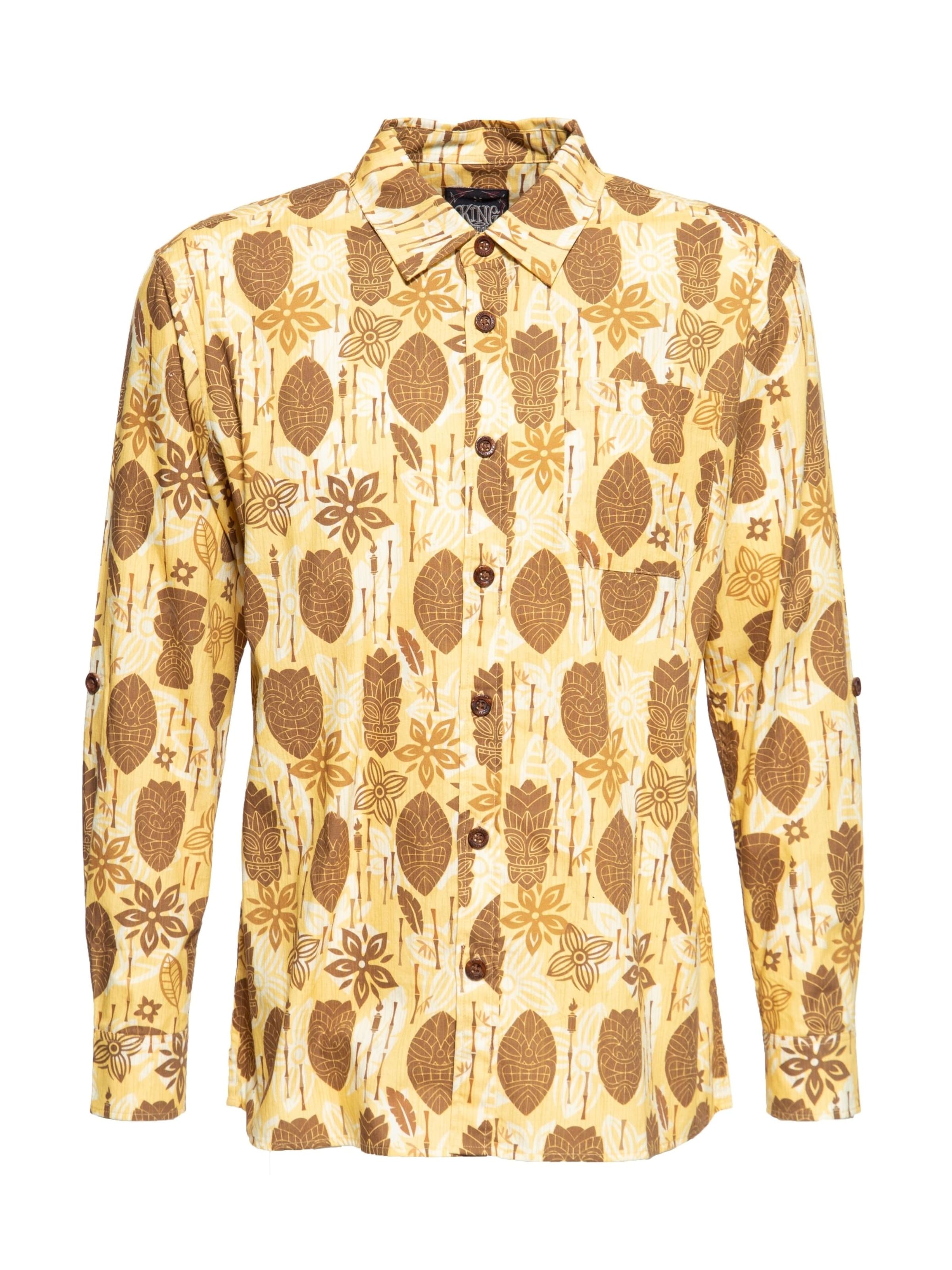 King Kerosin Comfort fit Button Up Shirt 'Tahiti' in Yellow: front