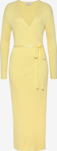 LASCANA Πλεκτό φόρεμα σε κίτρινο: μπροστά