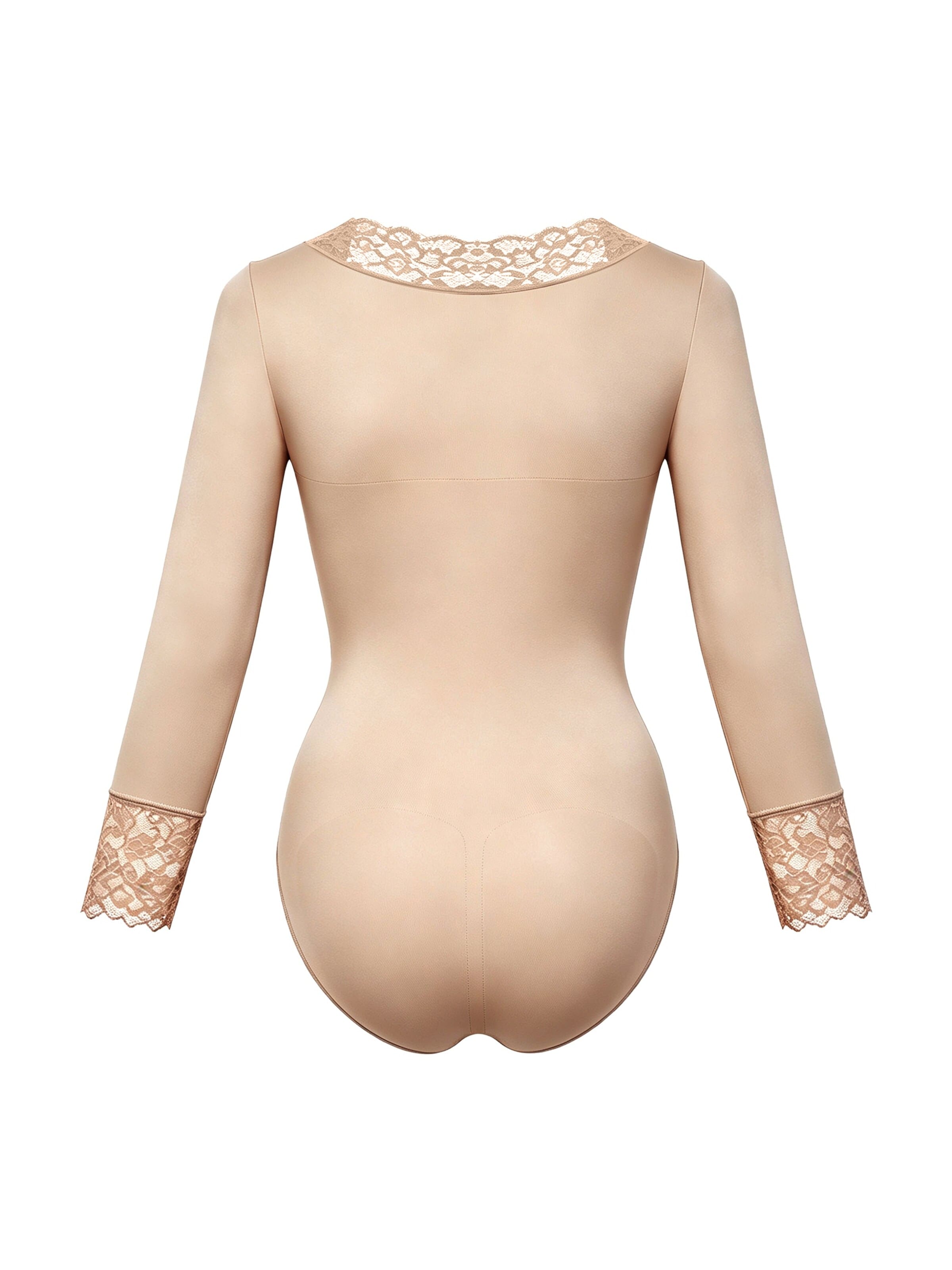 Body modelant 'Clean Longsleeve V-Neck with Lace Sculpting Bodysuit with Slip' cfab en beige