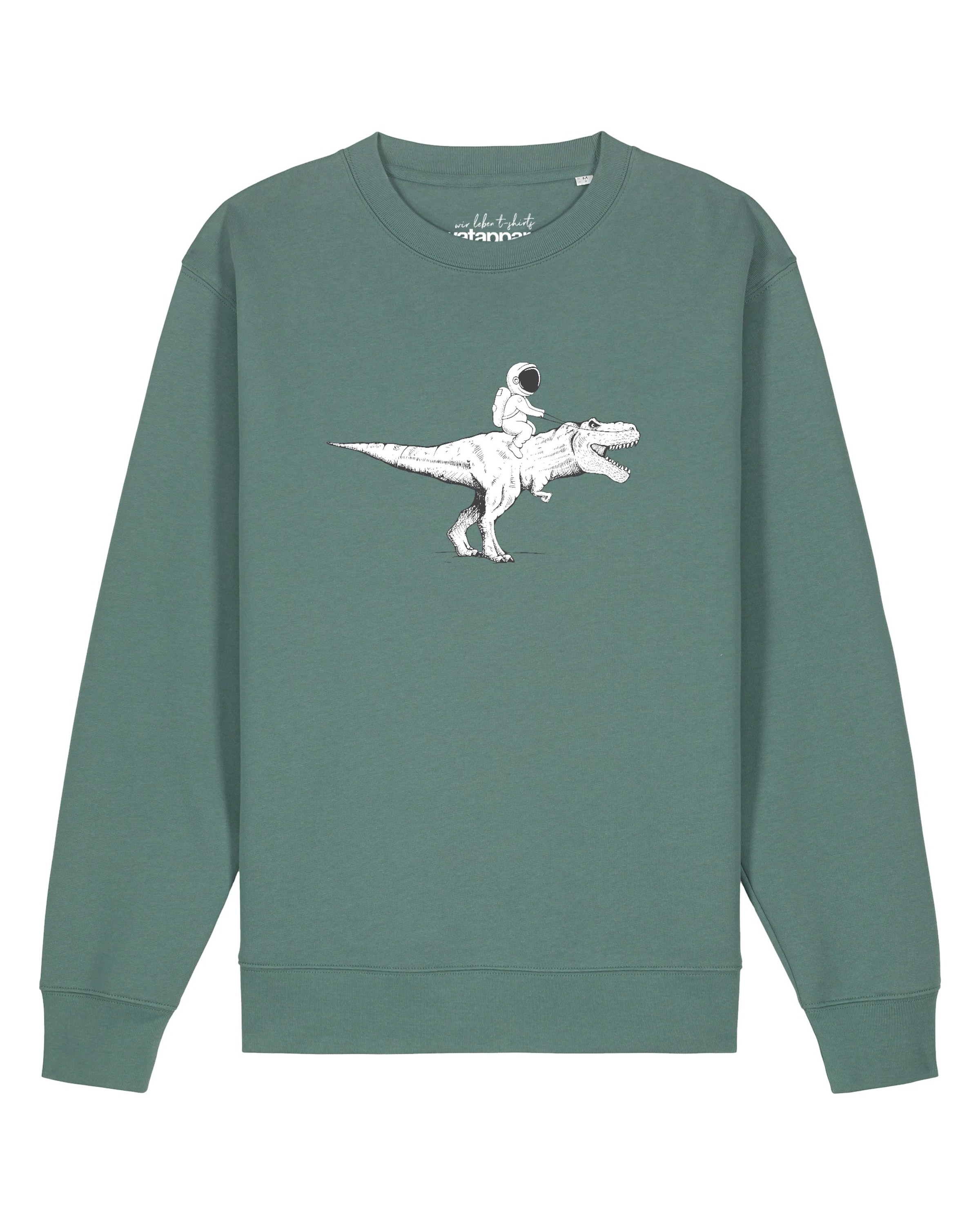 Watapparel Sweatshirt 'Astronaut On T-Rex' in Groen: voorkant