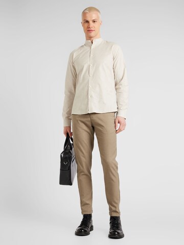 Lindbergh Slim fit Button Up Shirt in Beige