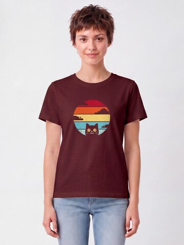 Watapparel Shirt 'Retro Sunset Cat' in Red: front