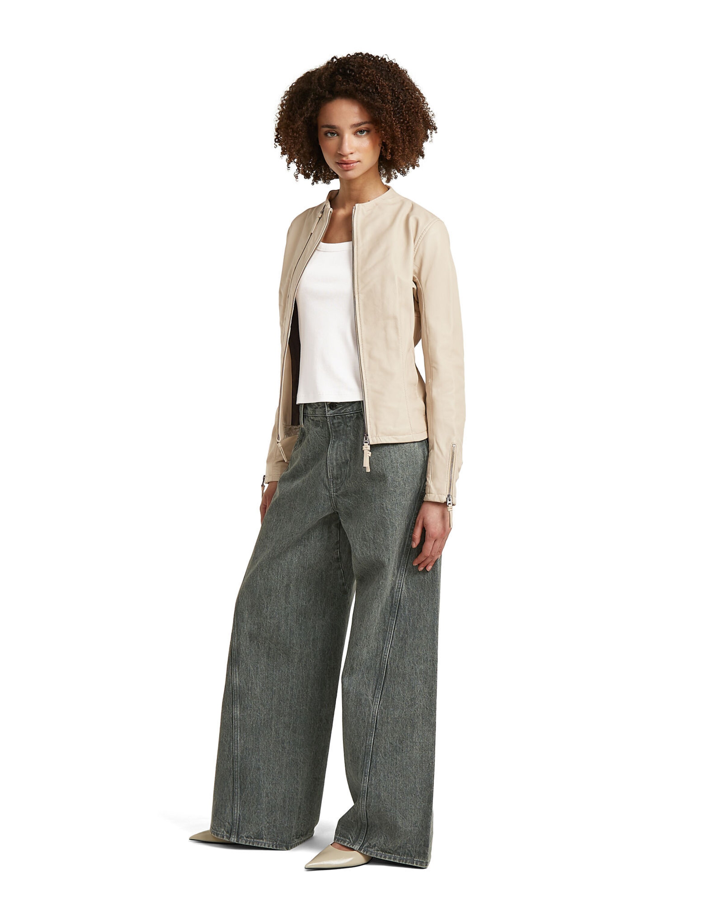 G-STAR Between-season jacket 'Leather Biker Jacket' in Beige