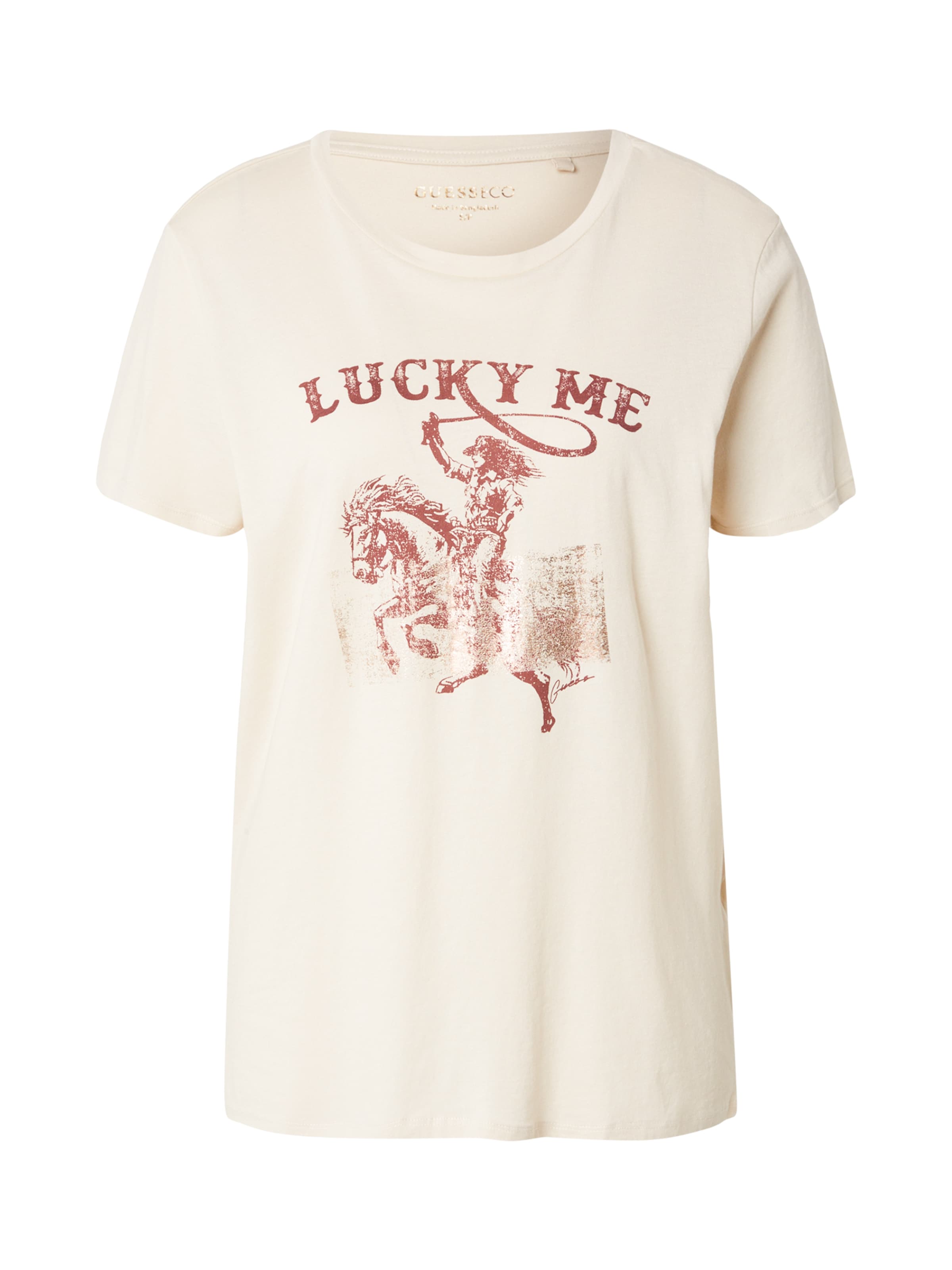 Tricou 'COWGIRL' de la GUESS pe bej: față