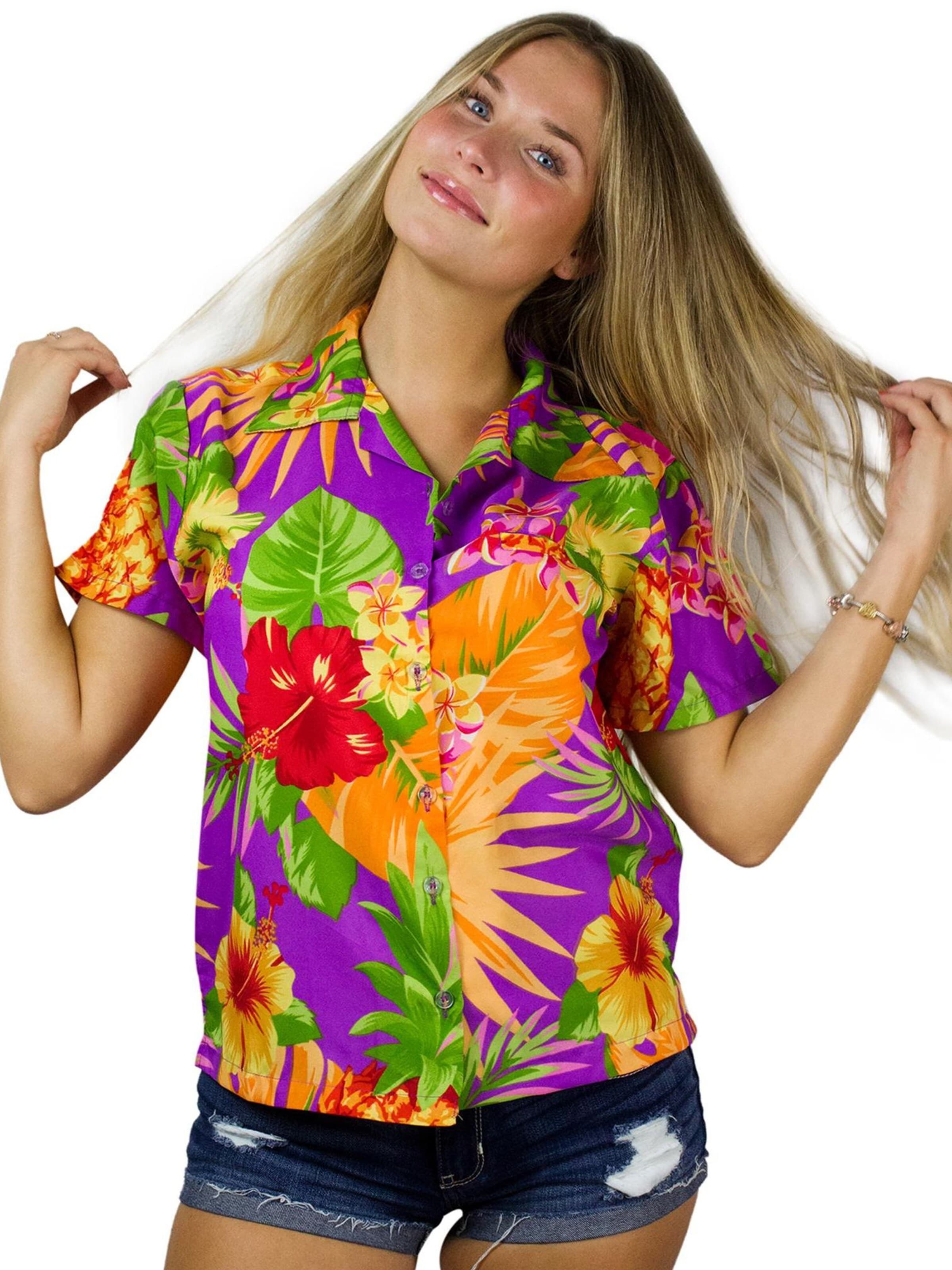 Camicia da donna 'Pineapple' di King Kameha in lilla: frontale