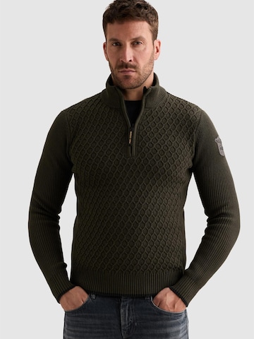 Pull-over 'Pullover with half-zip and mixed textures' PME Legend en vert : devant