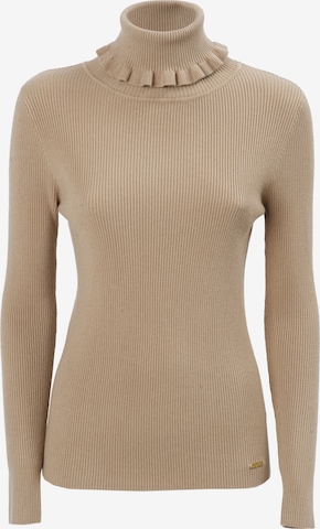 Influencer Pullover in Beige: Vorderseite