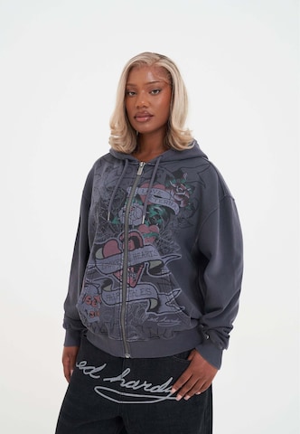 Veste de survêtement Ed Hardy en gris : devant