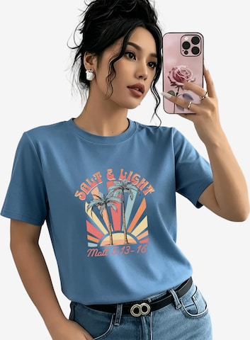 GORHEY Shirt 'Women's Summer Vacation Short-Sleeve Shirt with Coconut Trees Print Tees' in Blue: front