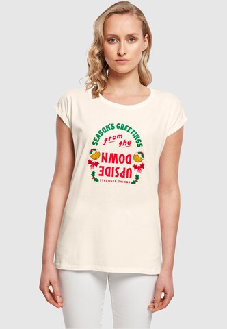 ABSOLUTE CULT Shirt 'Stranger Things - Upside Down Seasons Greetings' in Beige: front