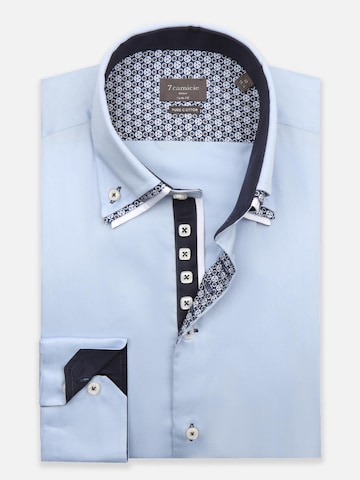 7Camicie Slim fit Zakelijk overhemd 'Vesuvio Iconic Satin Man Shirt Light Blue' in Blauw