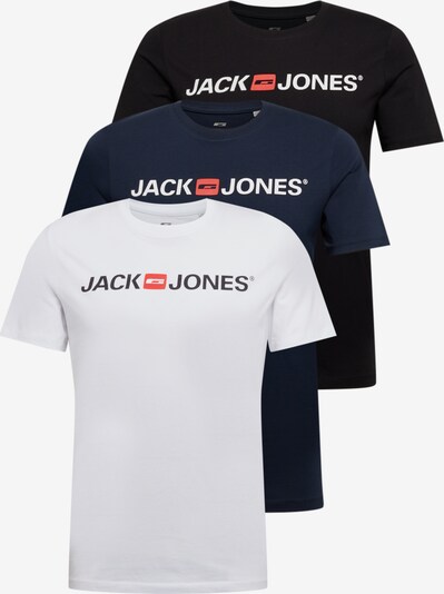 JACK & JONES T-Shirt in navy / orangerot / schwarz / weiß, Produktansicht