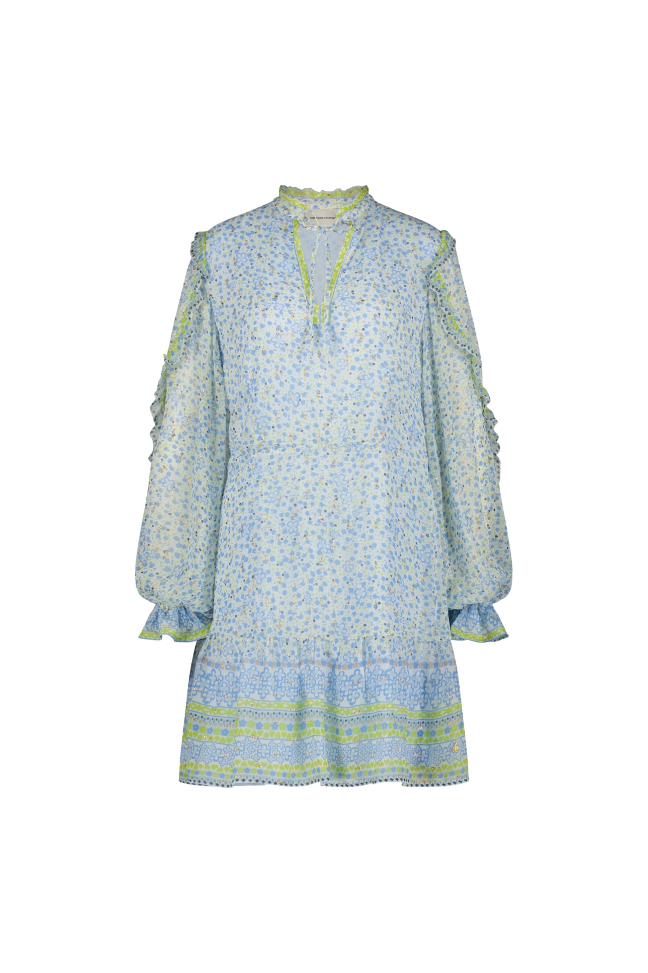 Fabienne Chapot Jurk 'Adrienne' in de kleur Lichtblauw / Limoen / Wit, Productweergave