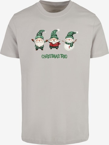Merchcode T-Shirt 'Christmas Santa Trio' in Grau: Vorderseite