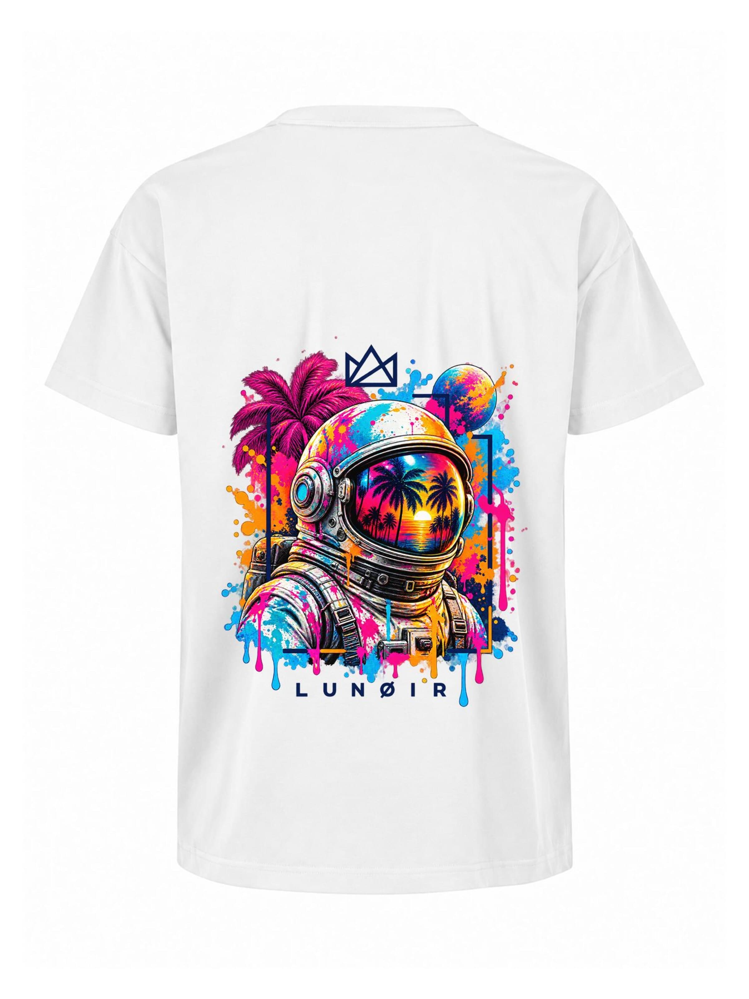 LUNØIR Studio Póló 'Tropical Riot – Palm Voyager' - fehér: elől