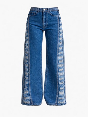 IT'S BASIC Flared Jeans 'RHINESTONE FLARE MID RISE JEANS' in Blauw: voorkant