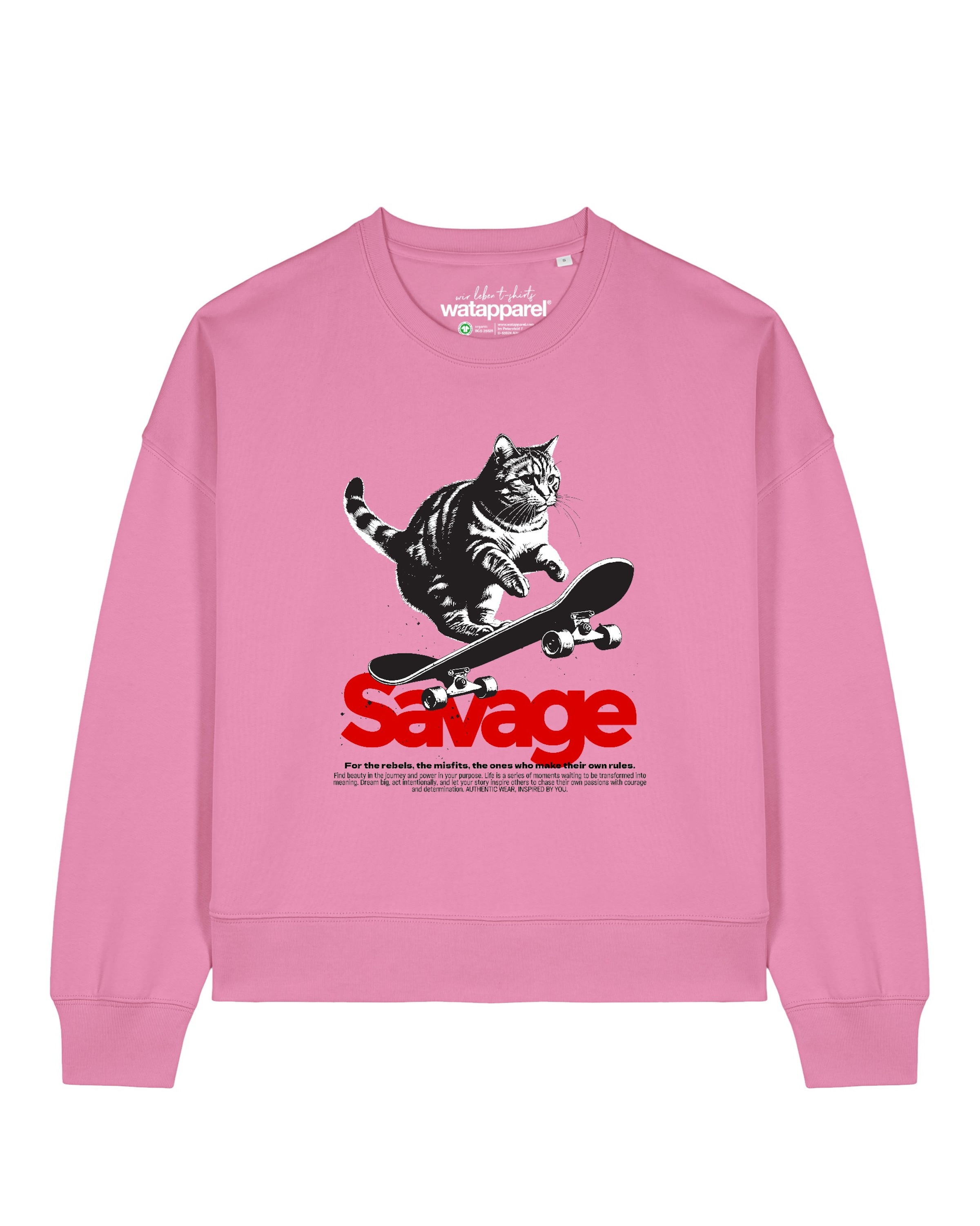 Sweat-shirt 'Savage Cat ' Watapparel en rose : devant