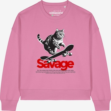 Watapparel Sweatshirt 'Savage Cat ' in Pink: front