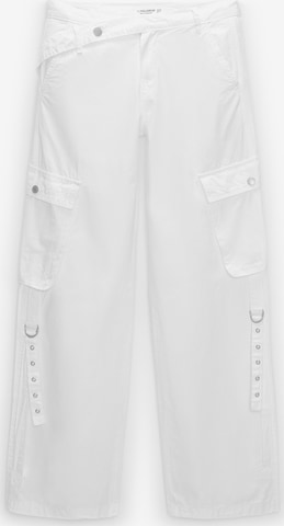 Wide leg Pantaloni cu buzunare de la Pull&Bear pe alb: față
