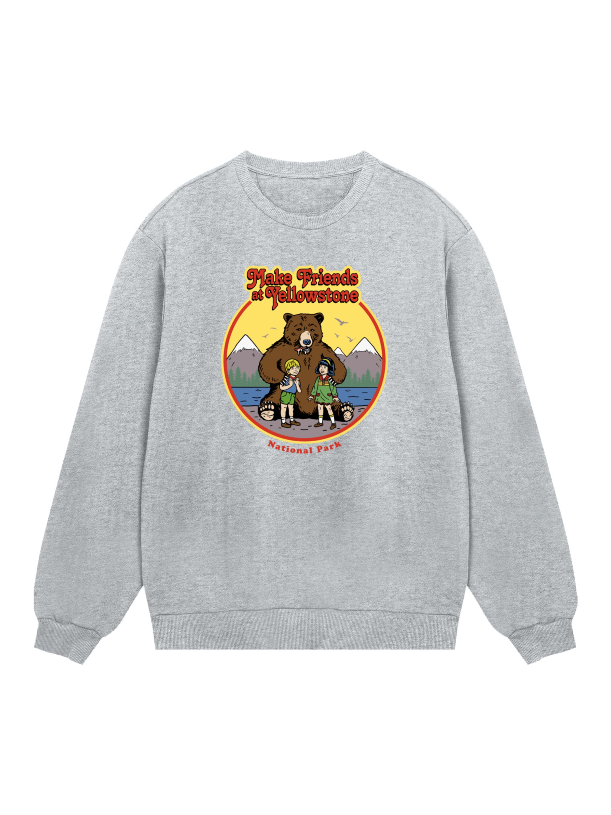 F4NT4STIC Sweatshirt 'US National Parks Make Friends At Yellowstone' in Grey: front