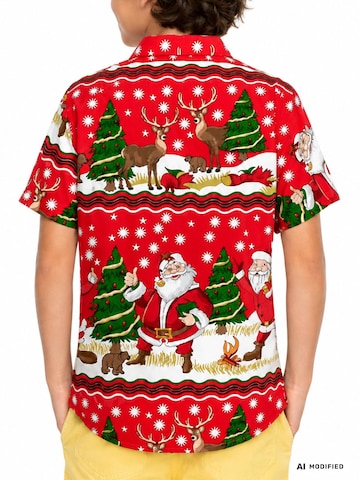 King Kameha Regular fit Button up shirt 'Christmas Border Print' in Red