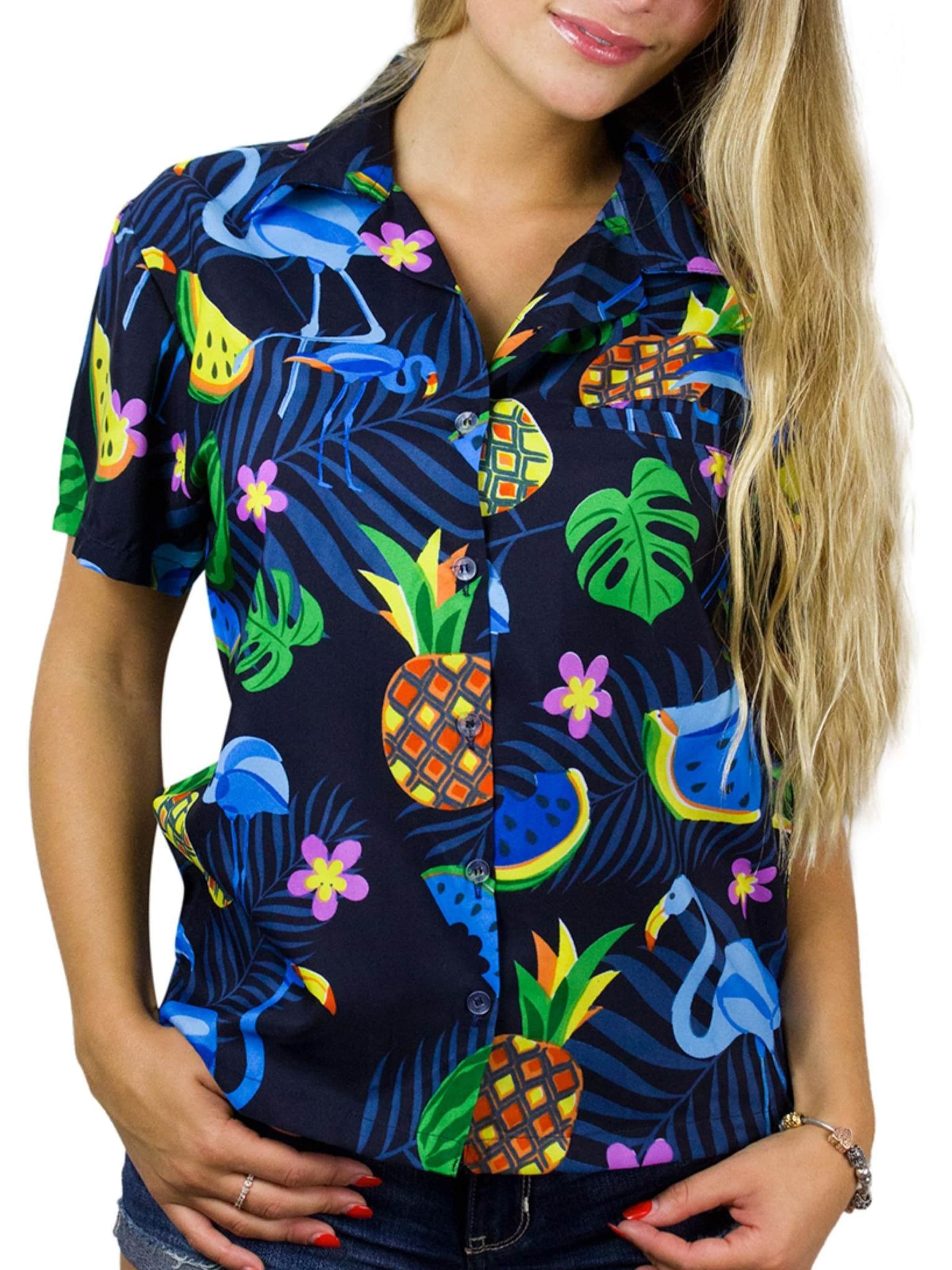 King Kameha Bluse 'Flamingo Melone'‌ in Blau: Vorderseite
