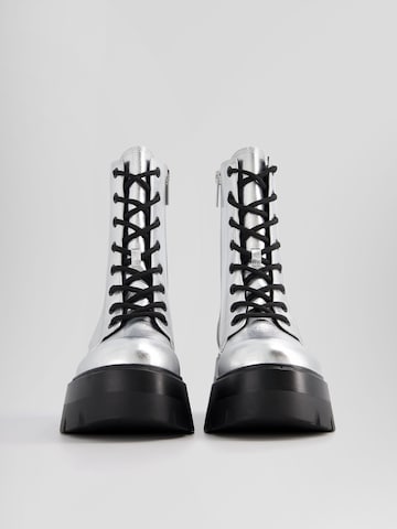 Bershka Lace-up bootie in Silver