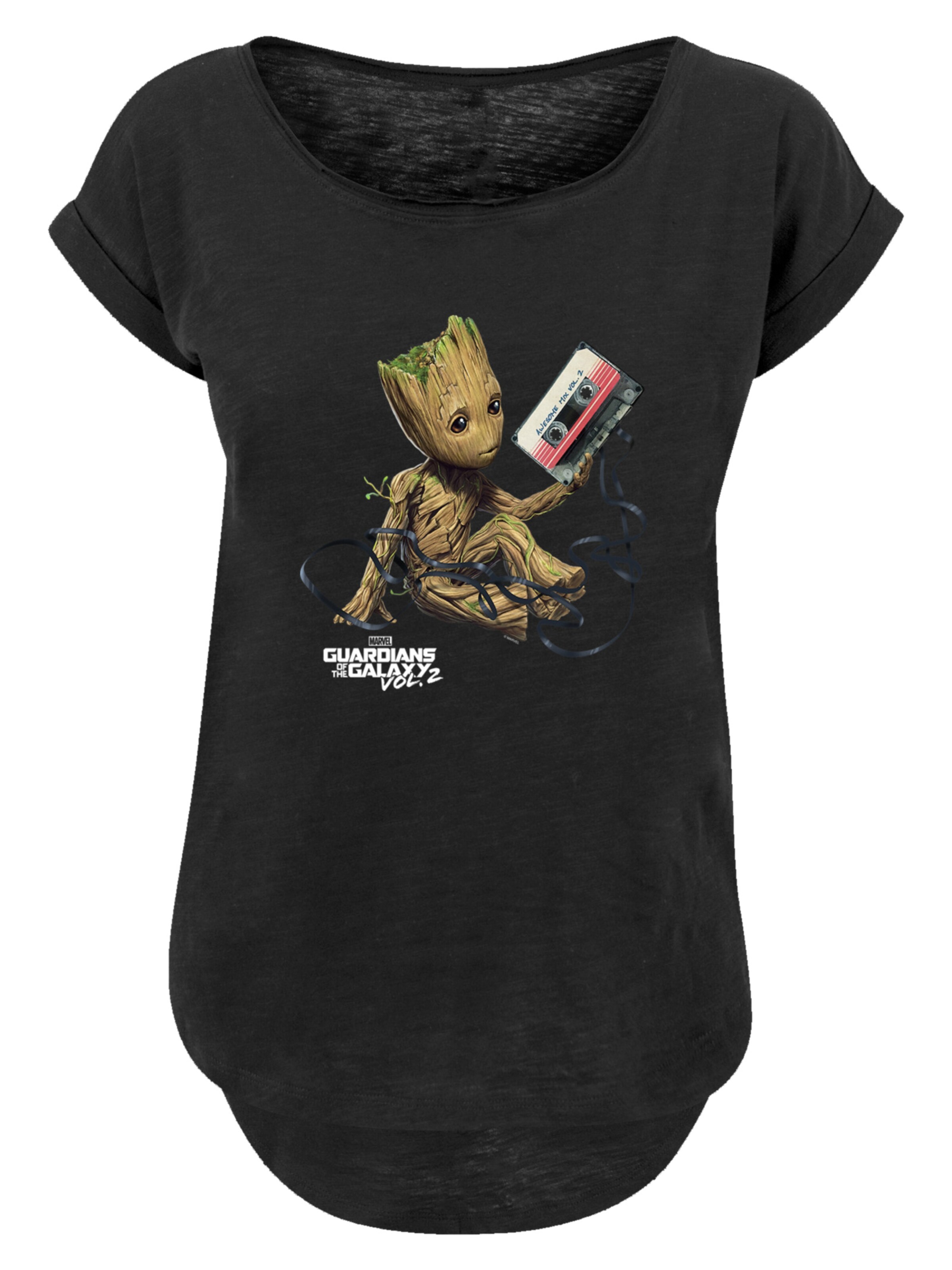 F4NT4STIC Shirt 'Marvel Guardians Of The Galaxy Vol2 Groot Tape' in Zwart: voorkant