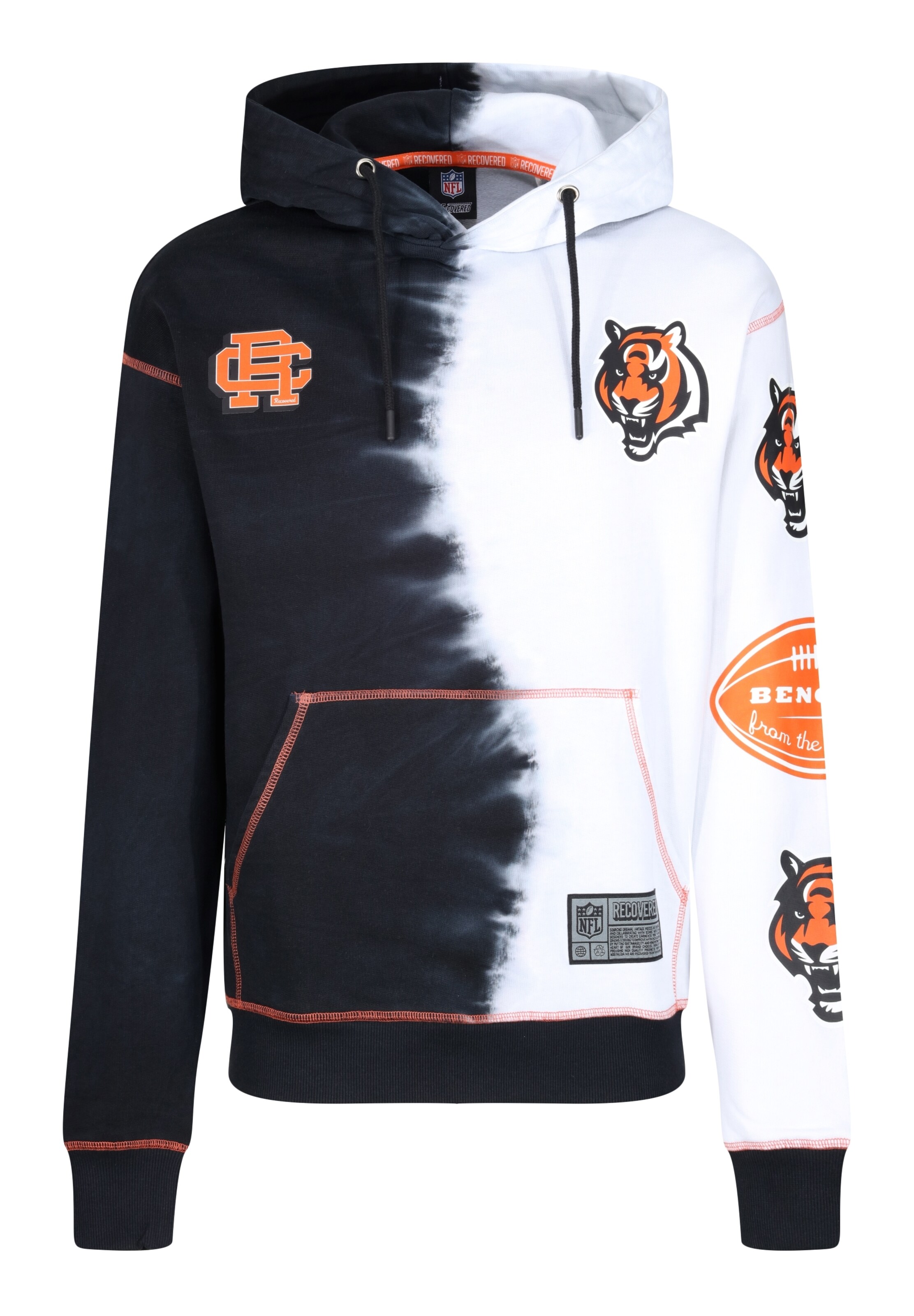 Recovered Kapuzensweatshirt 'NFL Bengals Ink Dye Effect On' in Schwarz: Vorderseite