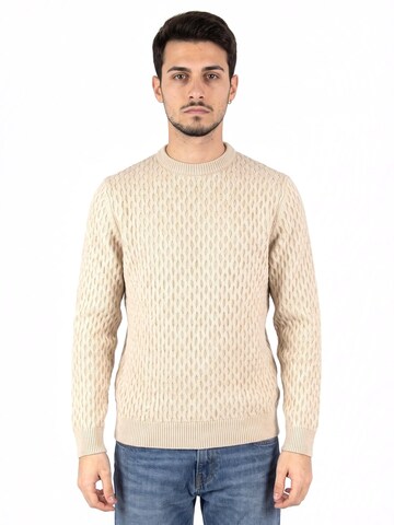 OLOW Sweater 'Stone Off White Crew -- Men's Off White Long Sleeve Crew Neck T-Shirt' in Beige: front