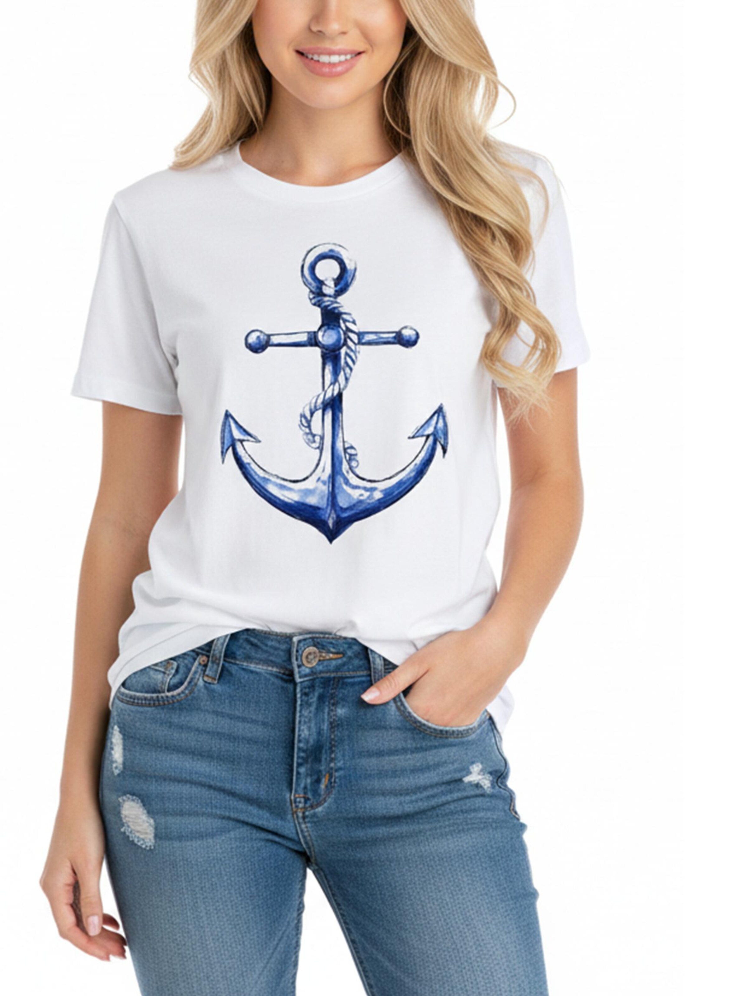 MAKAYA Shirt 'Blue Anchor' in White
