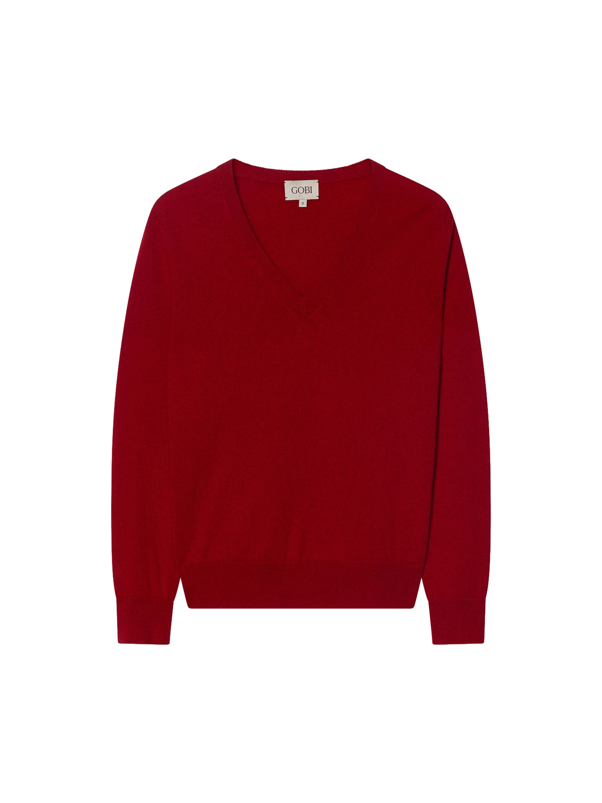GOBI Cashmere - Jersey 'Women's Timeless Cashmere V-Neck Sweater' en rojo: frente