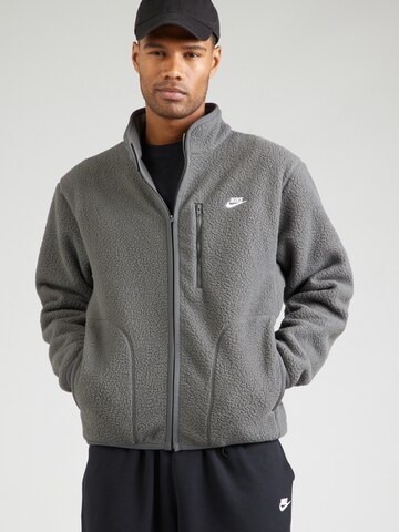 Nike SportswearFlis jakna 'CLUB SSNL' - siva boja: prednji dio