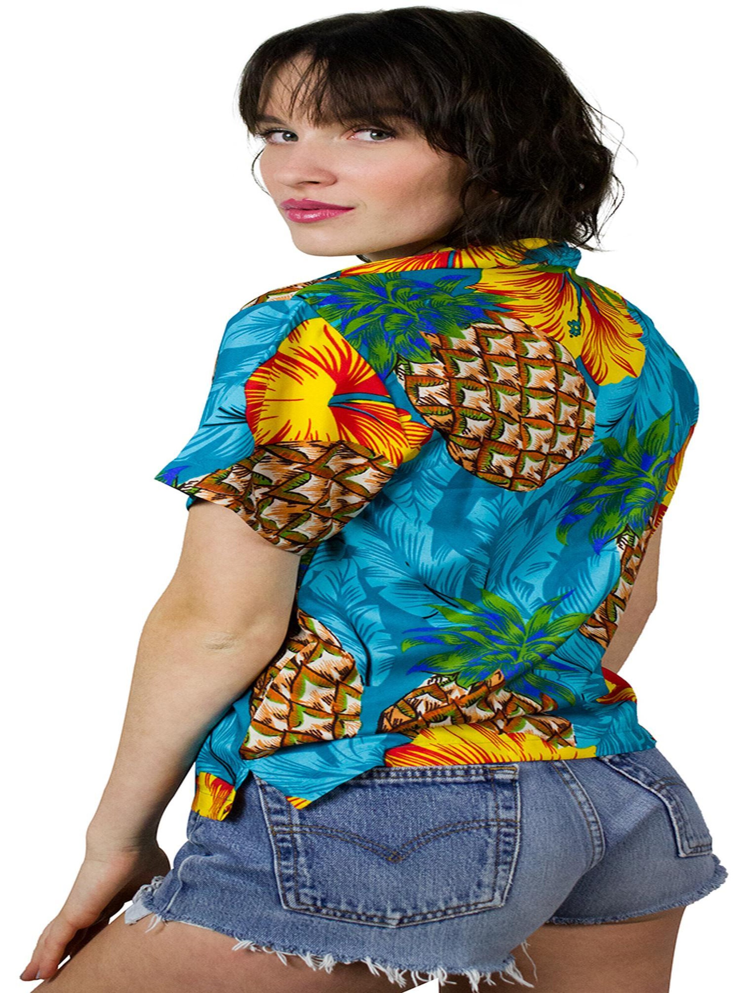 King Kameha Bluse 'Pineapple Hibiscus'‌‌‌‌‌‌‌ in Blau