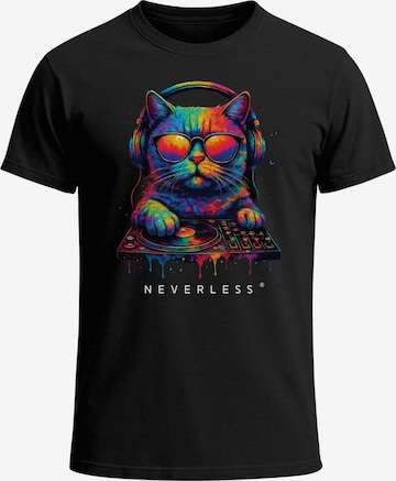 Neverless Shirt 'DJ Cat' in Black: front