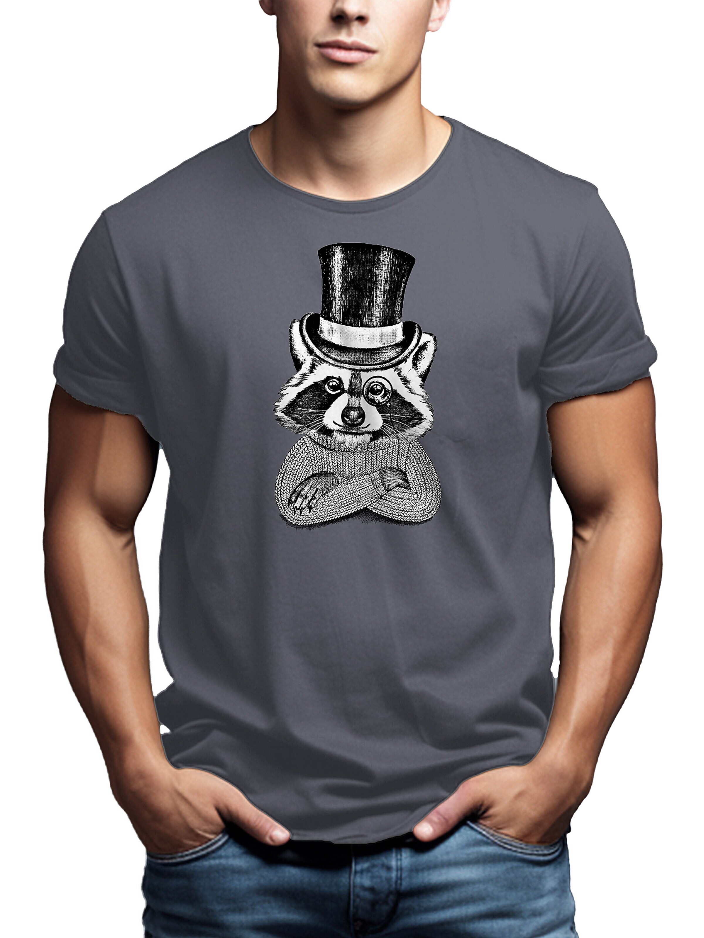 MAKAYA Shirt 'Waschbär Hut' in Grey