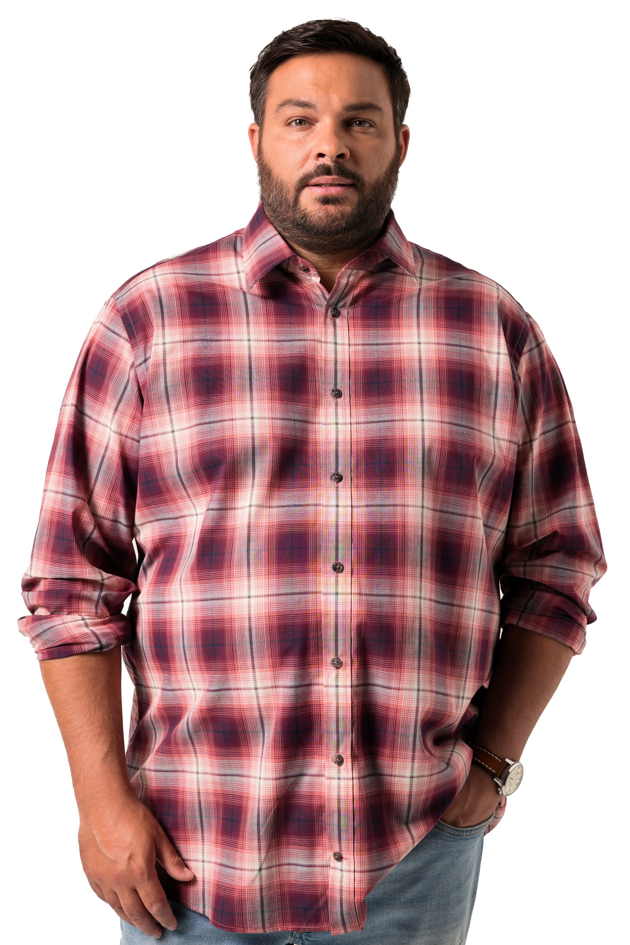 Men Plus Regular fit Overhemd in Rood: voorkant