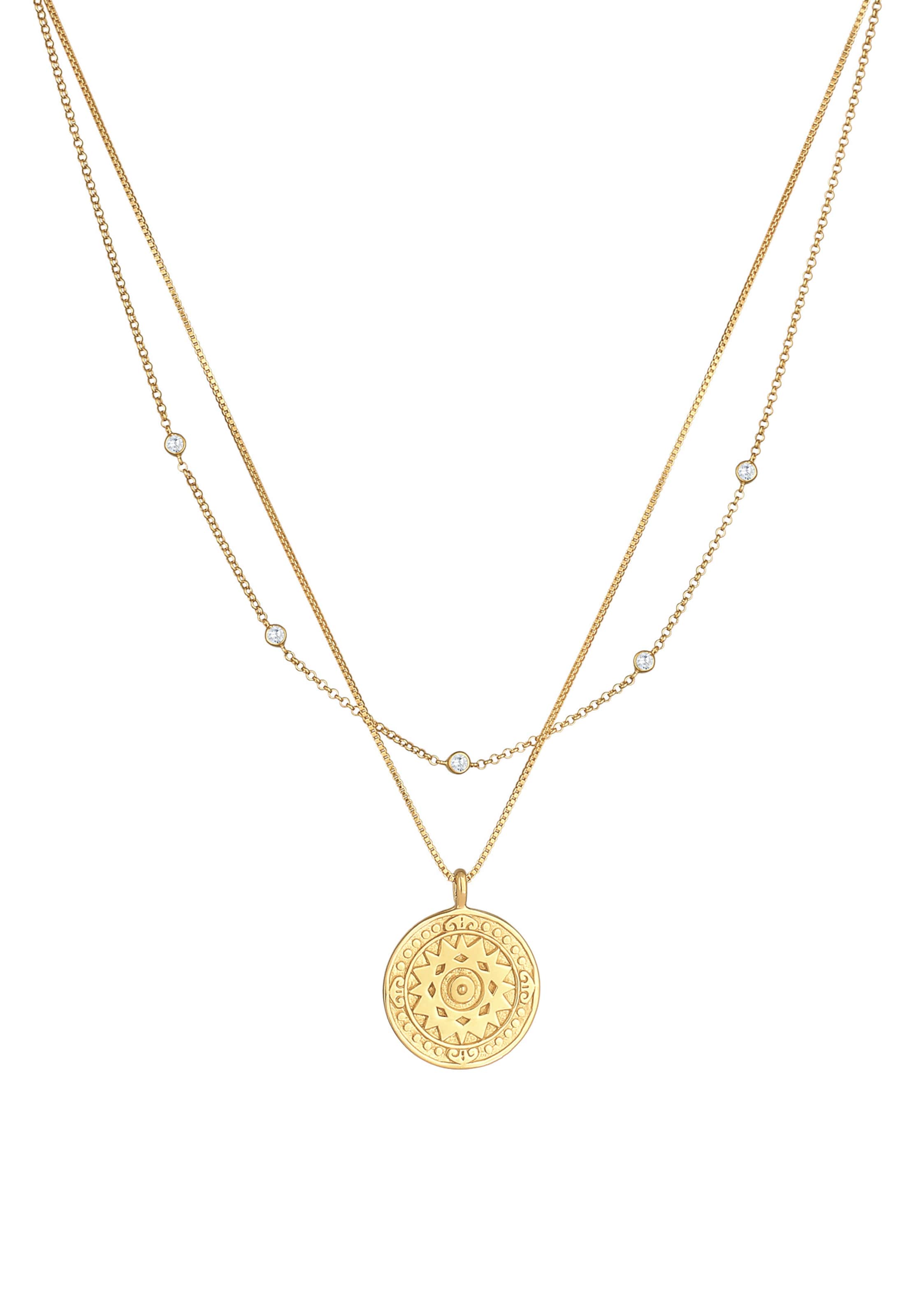 ELLI Halskette Layer, Münze, Ornament in Gold: Vorderseite