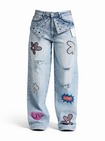 IT'S BASIC Loose fit Jeans 'RHINESTONE SKATER MID RISE JEANS' in Blue: front