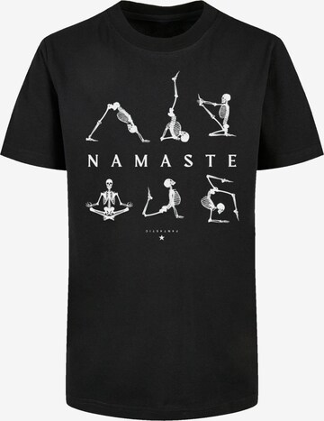 F4NT4STIC Shirt 'Namaste Yoga Skelett Halloween' in Zwart: voorkant