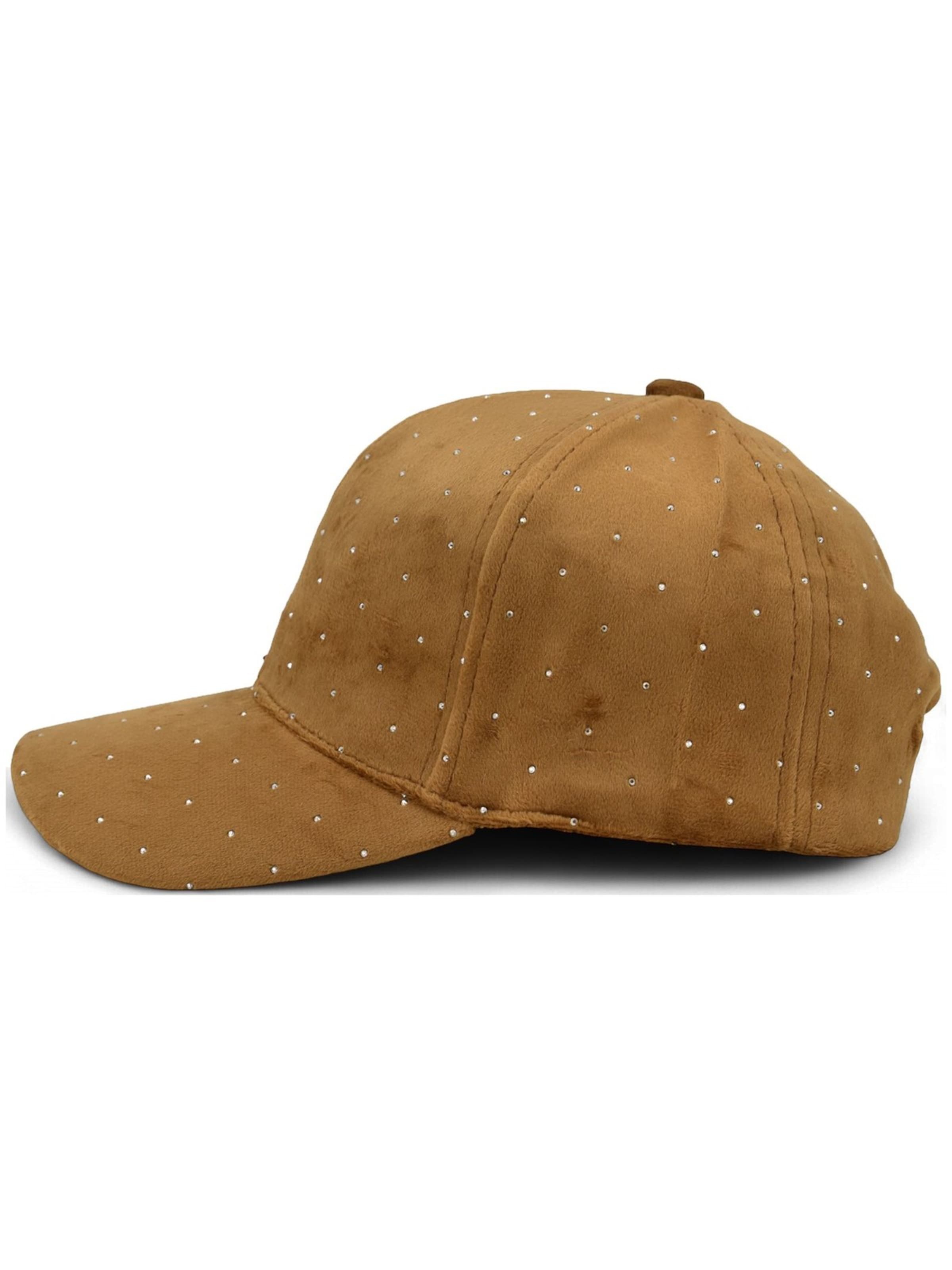styleBREAKER Cap 'Samt Baseball Cap mit Strass' in Beige