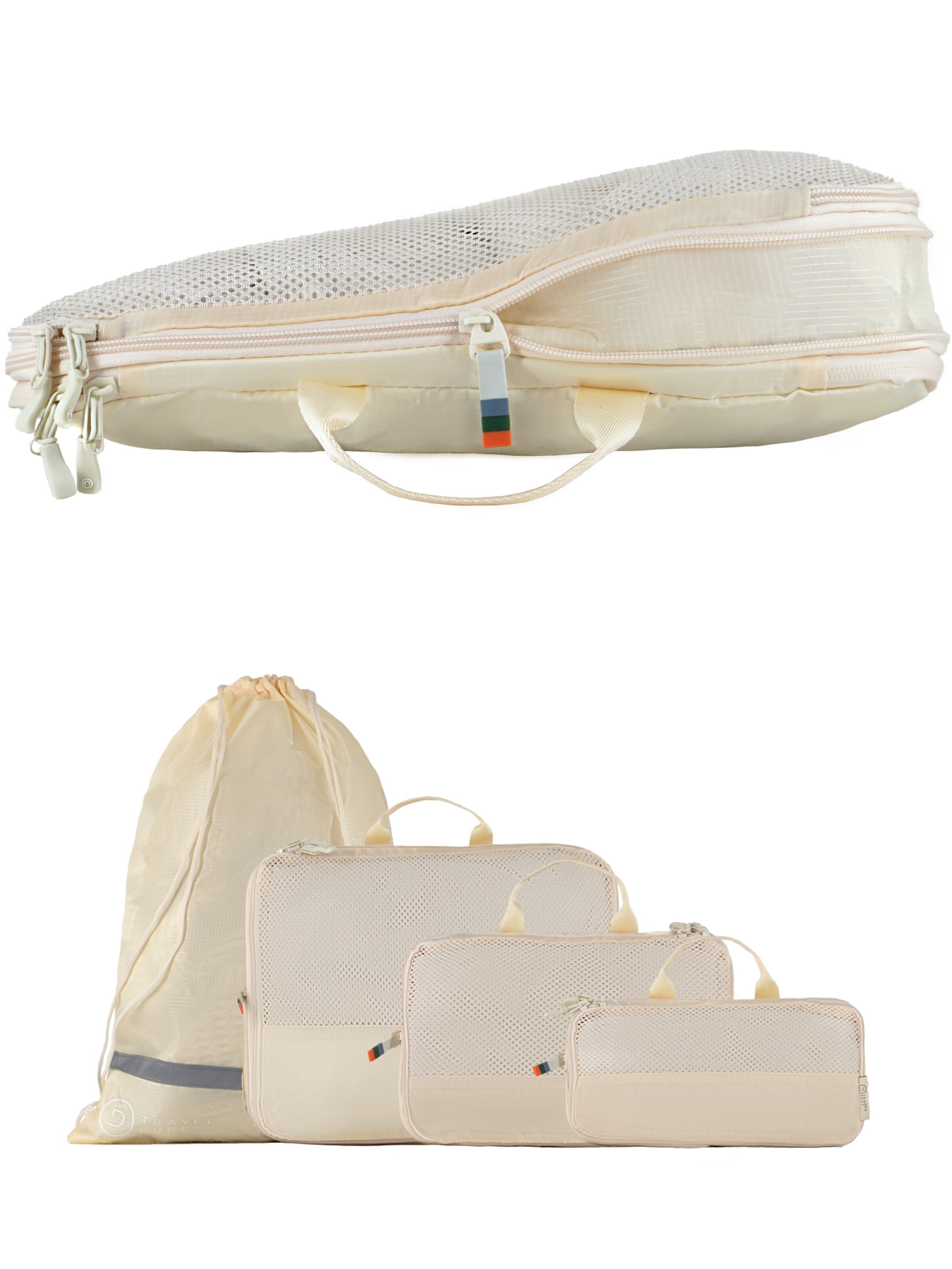 Sac de voyage 'Packing Cubes Set 4 Teilig mit Kompression, Packwürfel, Packtaschen Set für Rucksack & Koffer' TRAVEL DUDE en beige : devant