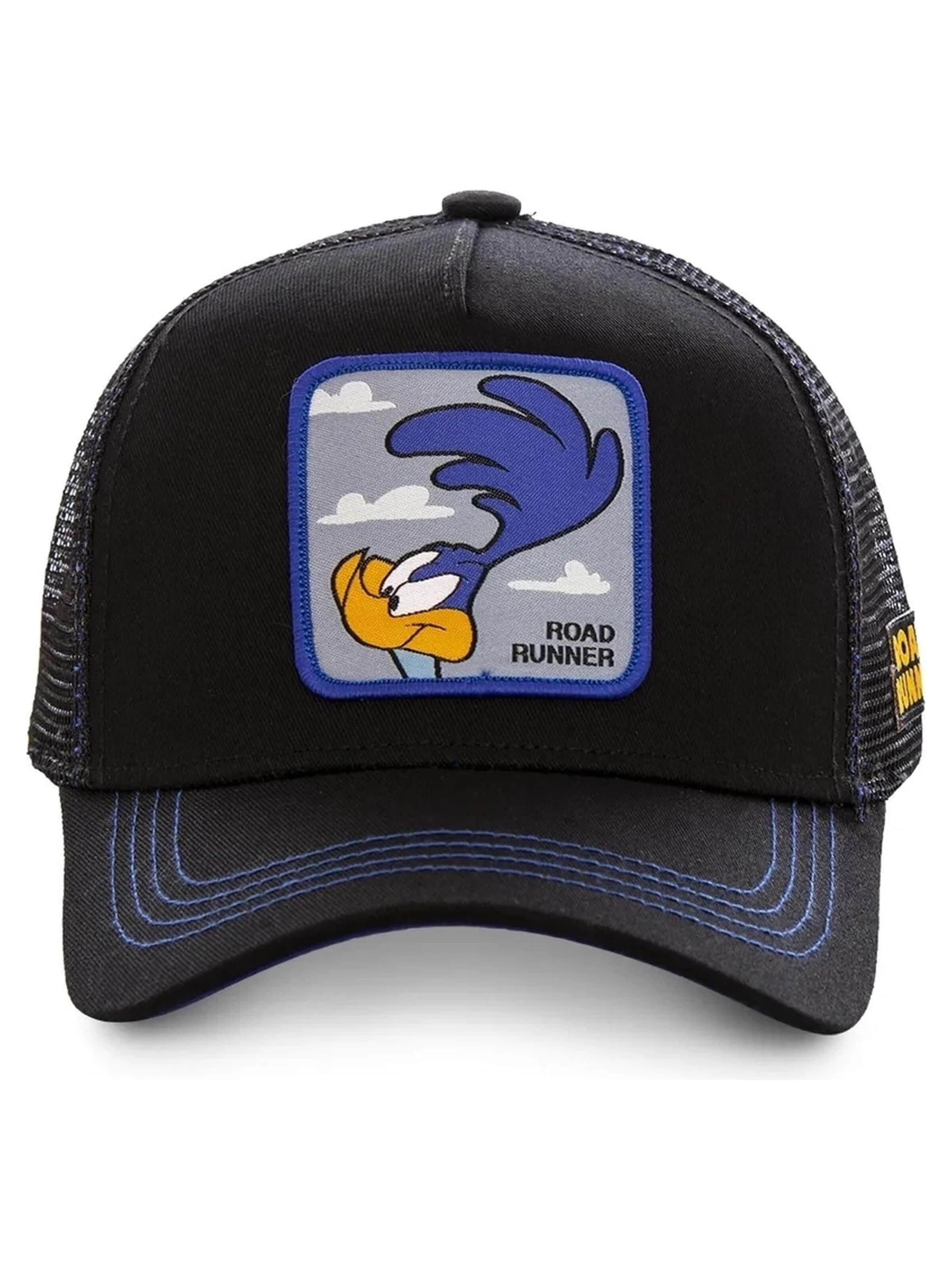 Capslab - Gorra 'Gorra collab negra correcaminos bordado frente trucker visera curva' en negro: frente