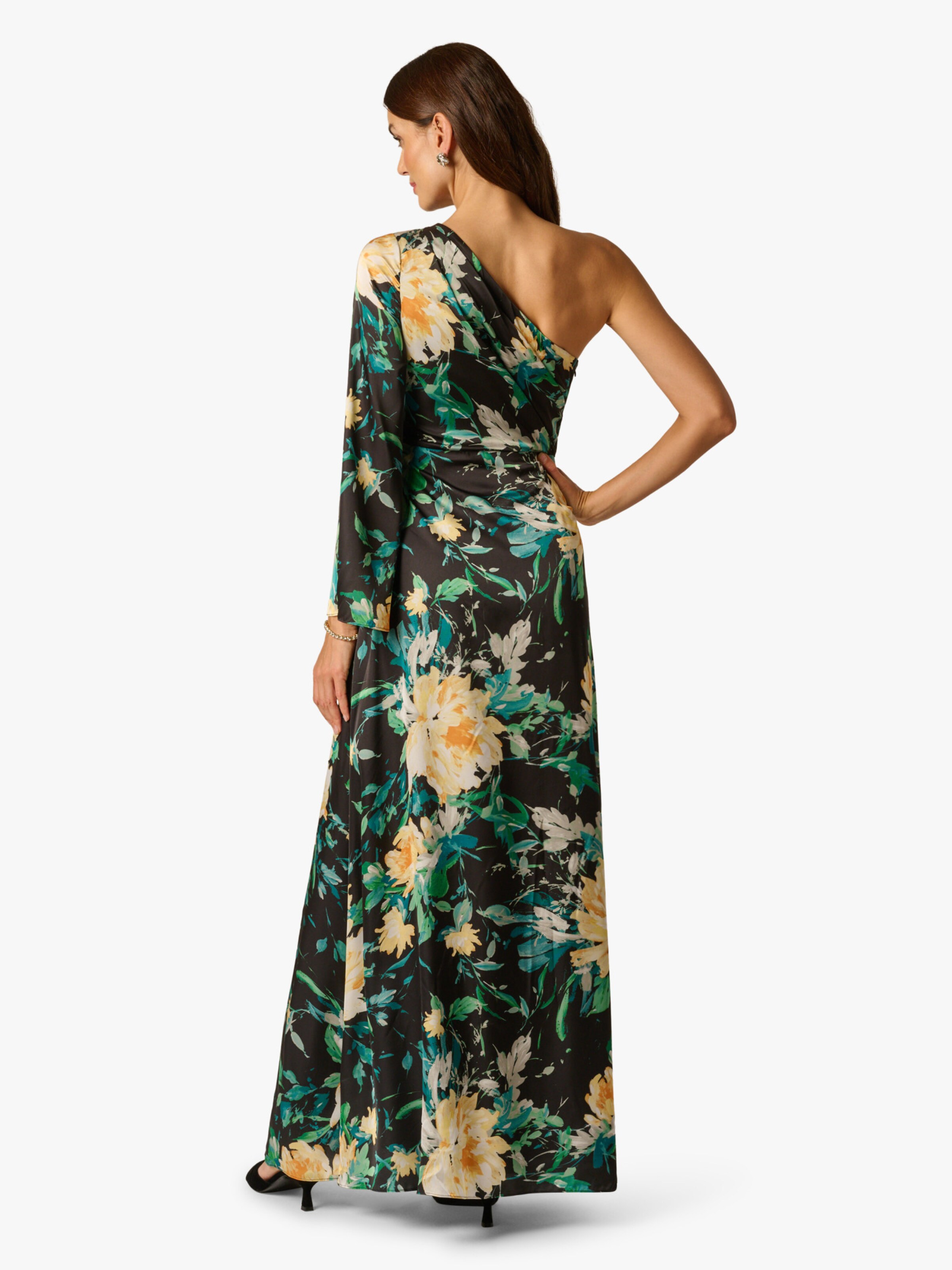 Adrianna Papell Evening dress 'One Shoulder Printed Satin Gown' in Black