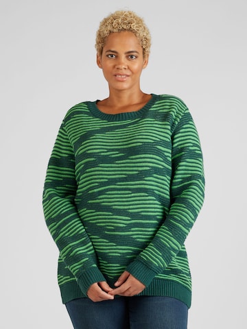 ONLY Carmakoma Пуловер 'Emma' в зелено: отпред