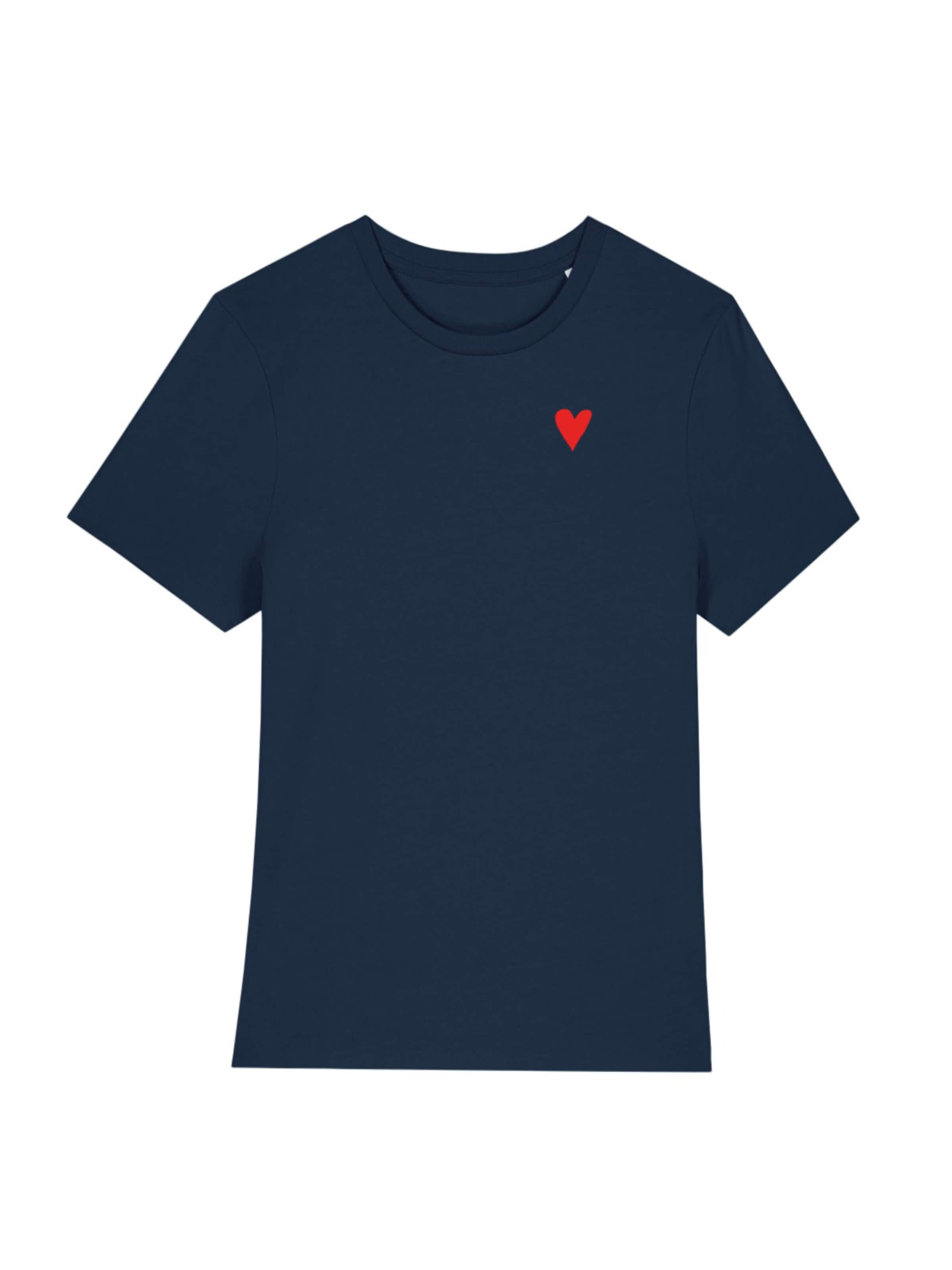 Kultgut Shirt 'little red heart' in Blue: front