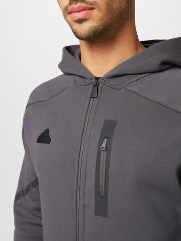 ADIDAS SPORTSWEAR Athletic Zip-Up Hoodie 'Designed For Gameday ' in Grey