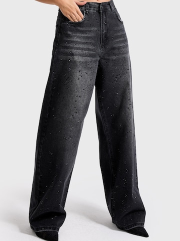 IT'S BASIC Loosefit Jeans 'RHINESTONE MID RISE LOOSE JEANS' in Zwart